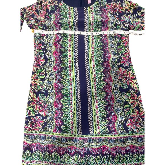 Lilly Pulitzer Silk Shift Rylee Dress Navy Floral Womens Size 6 - Picture 6 of 9